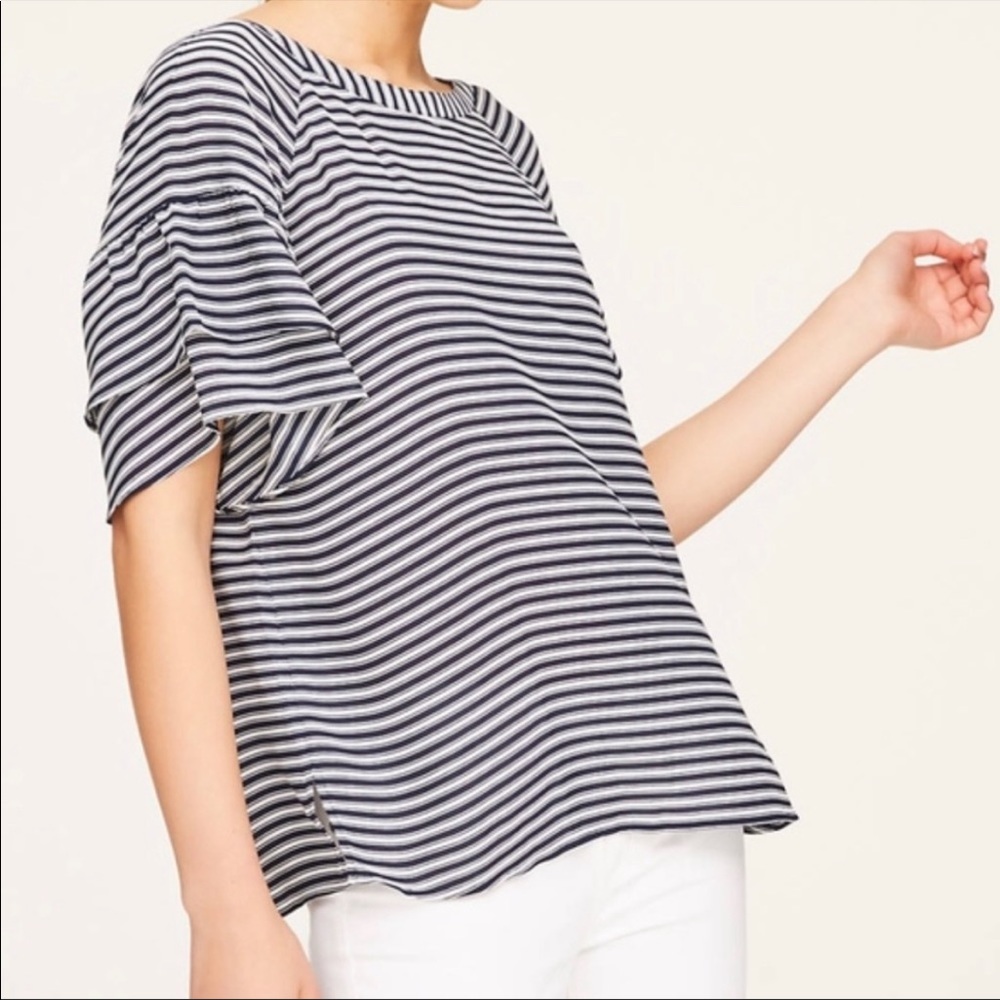 LOFT outlet bell sleeve top in navy and white stripes
